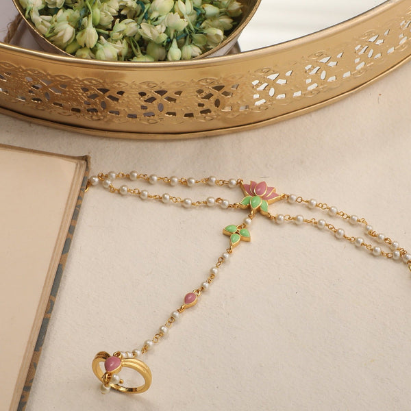 Buy Jalaja Double Pearl Ring Hand Chain Bracelet | Tarinika