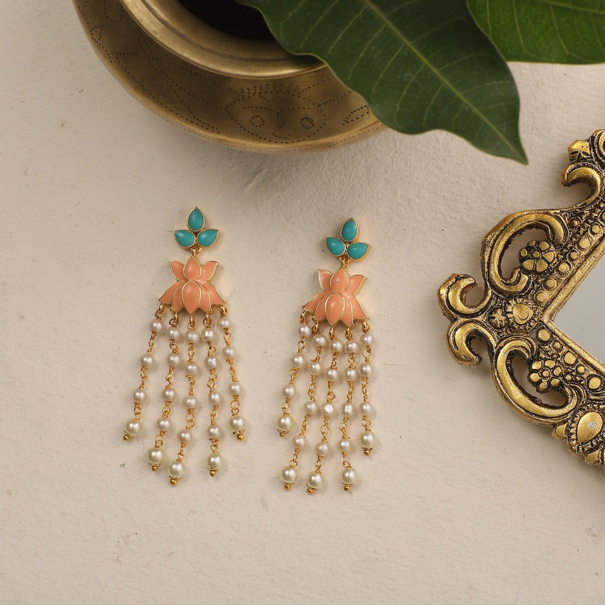 Jalaja Lotus Pearl Dangle Earring 