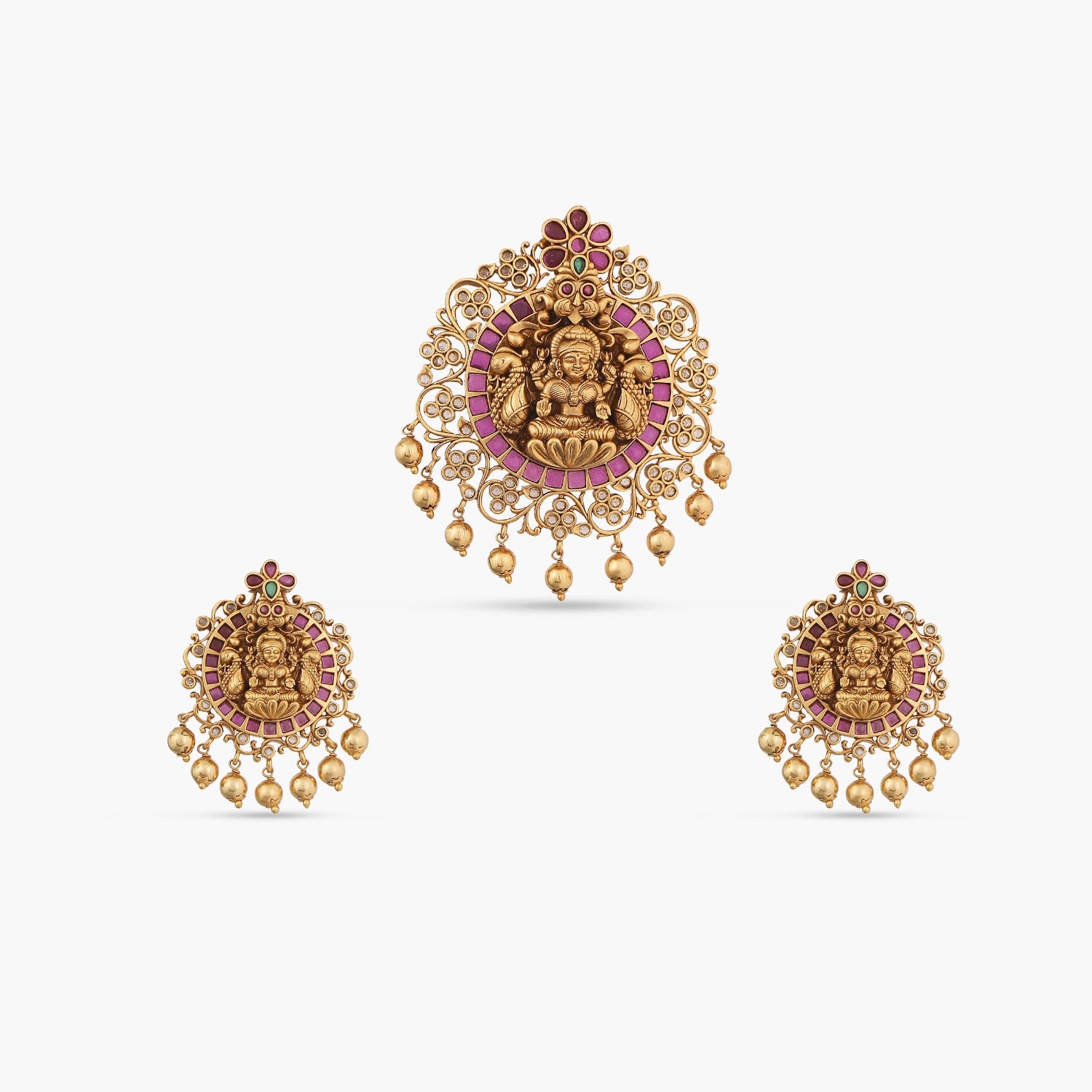 TARINIKA Cassia Antique Pendant Set White Red Green Indian Jewelry
