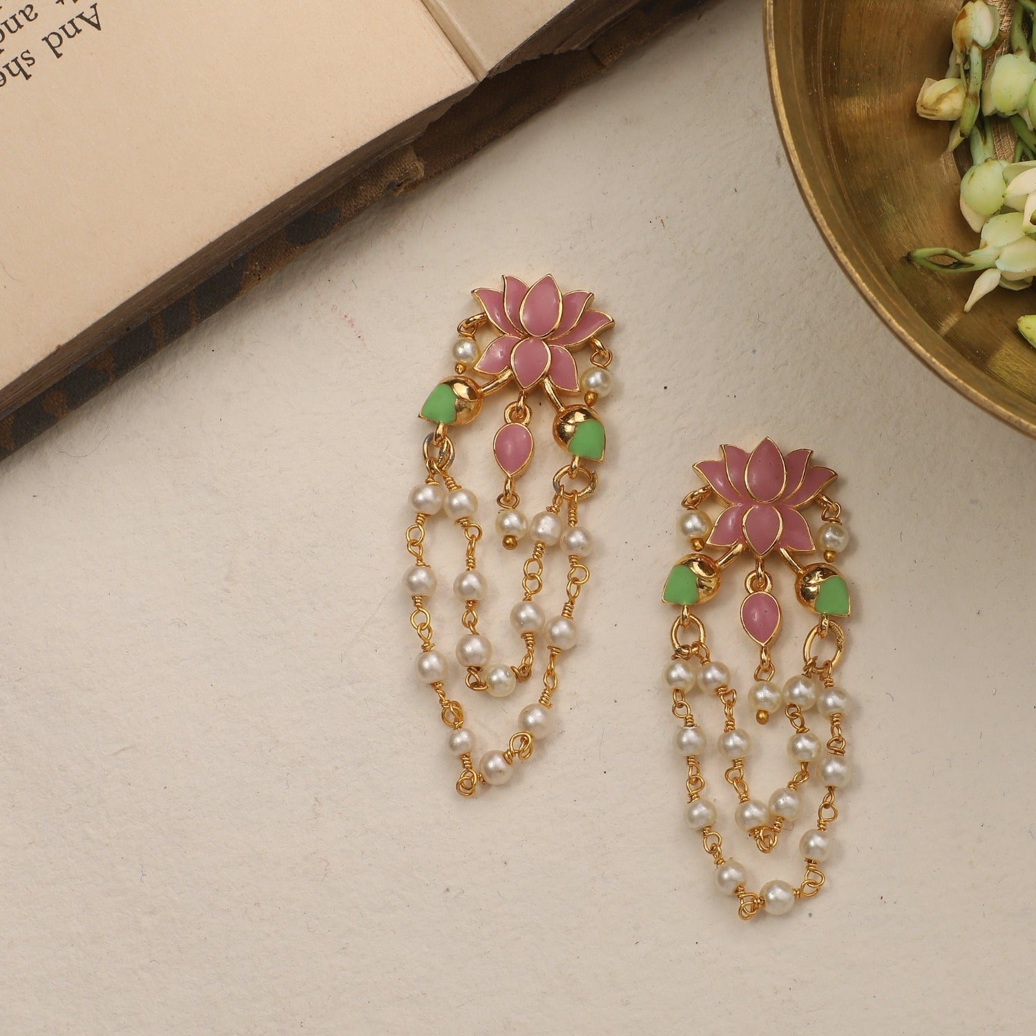 Rose Flower Pearl Earrings for Women 2023 New Fashion Enamel