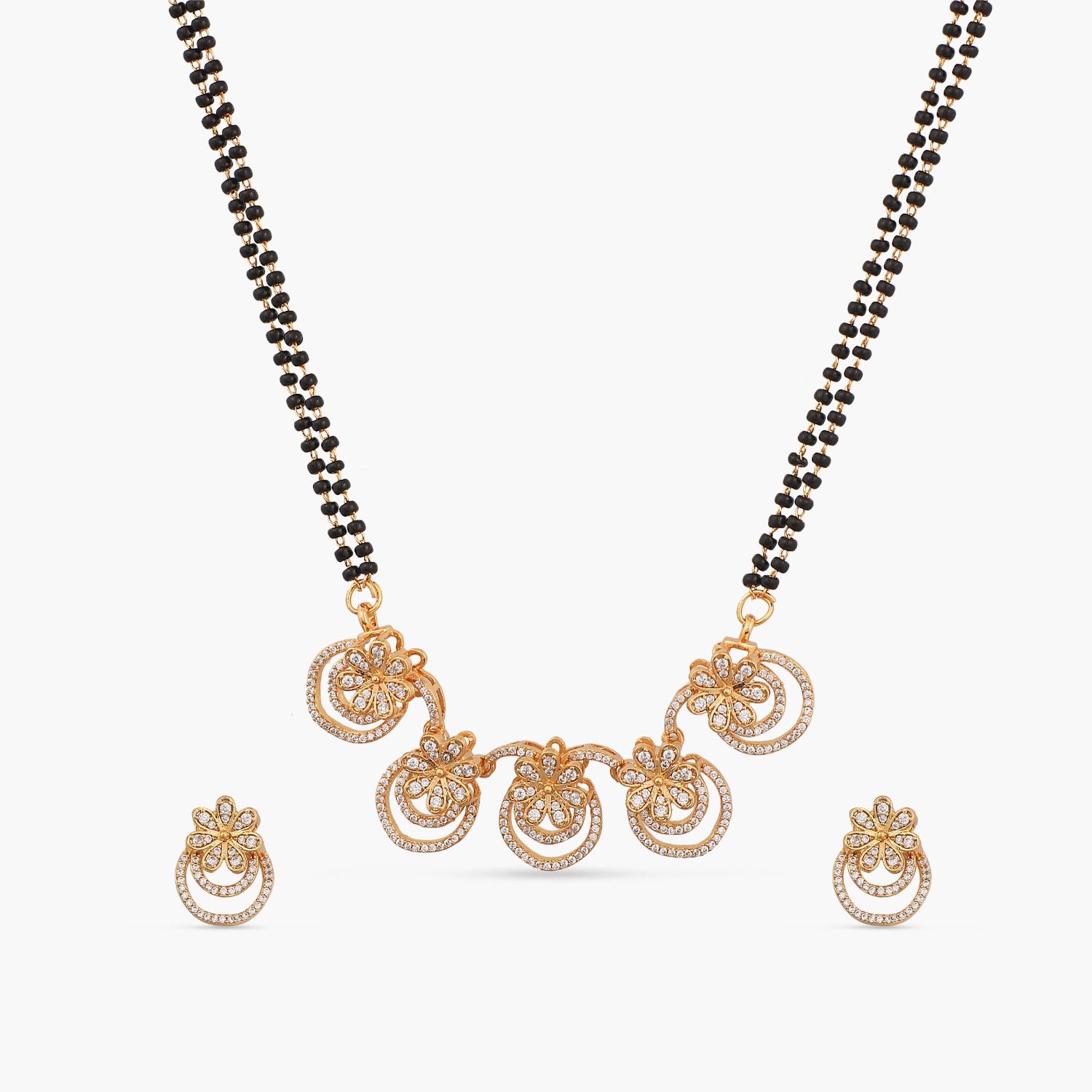 Najira Delicate CZ Black Beads Necklace Set  
