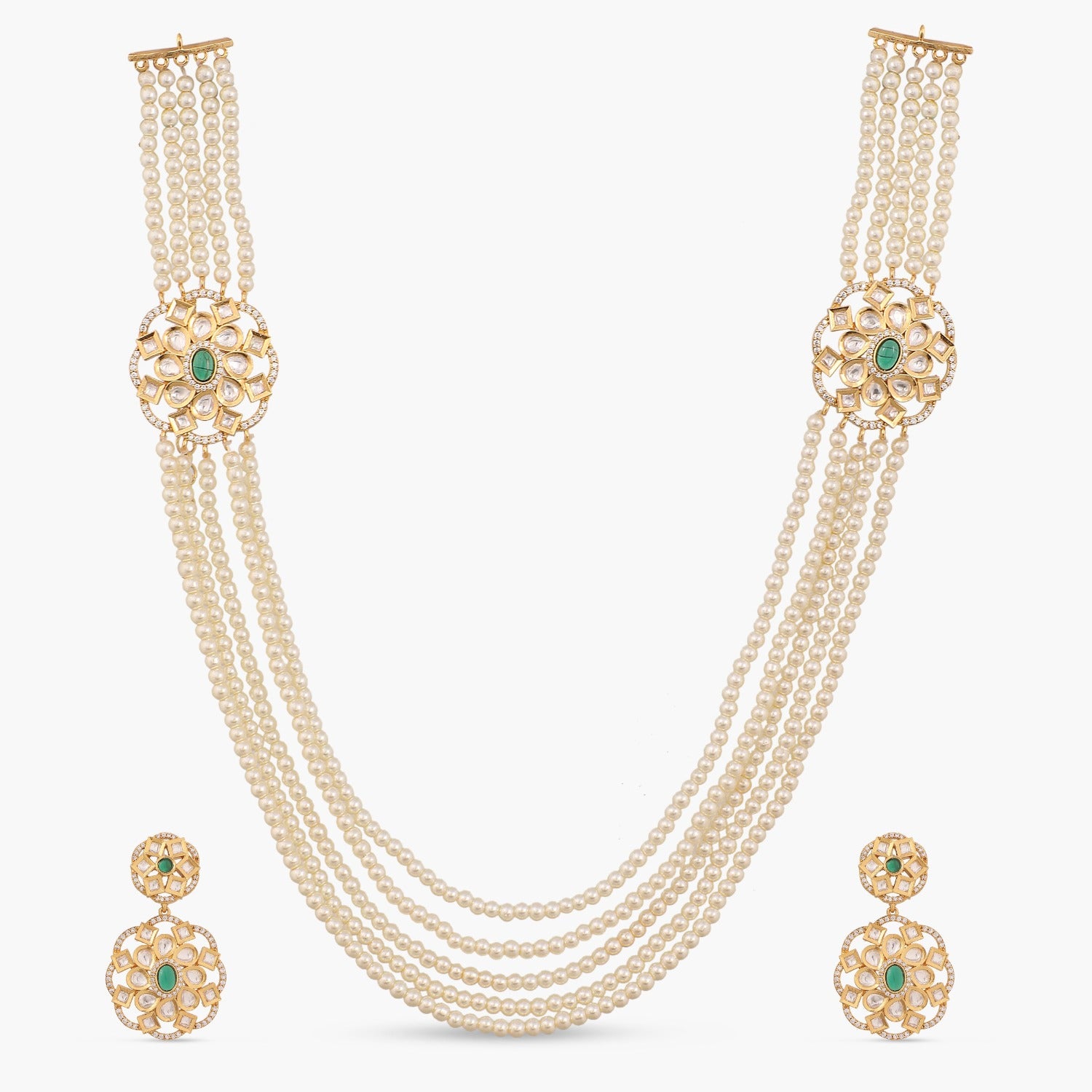 Malini Pearl Beads Kundan Necklace Set