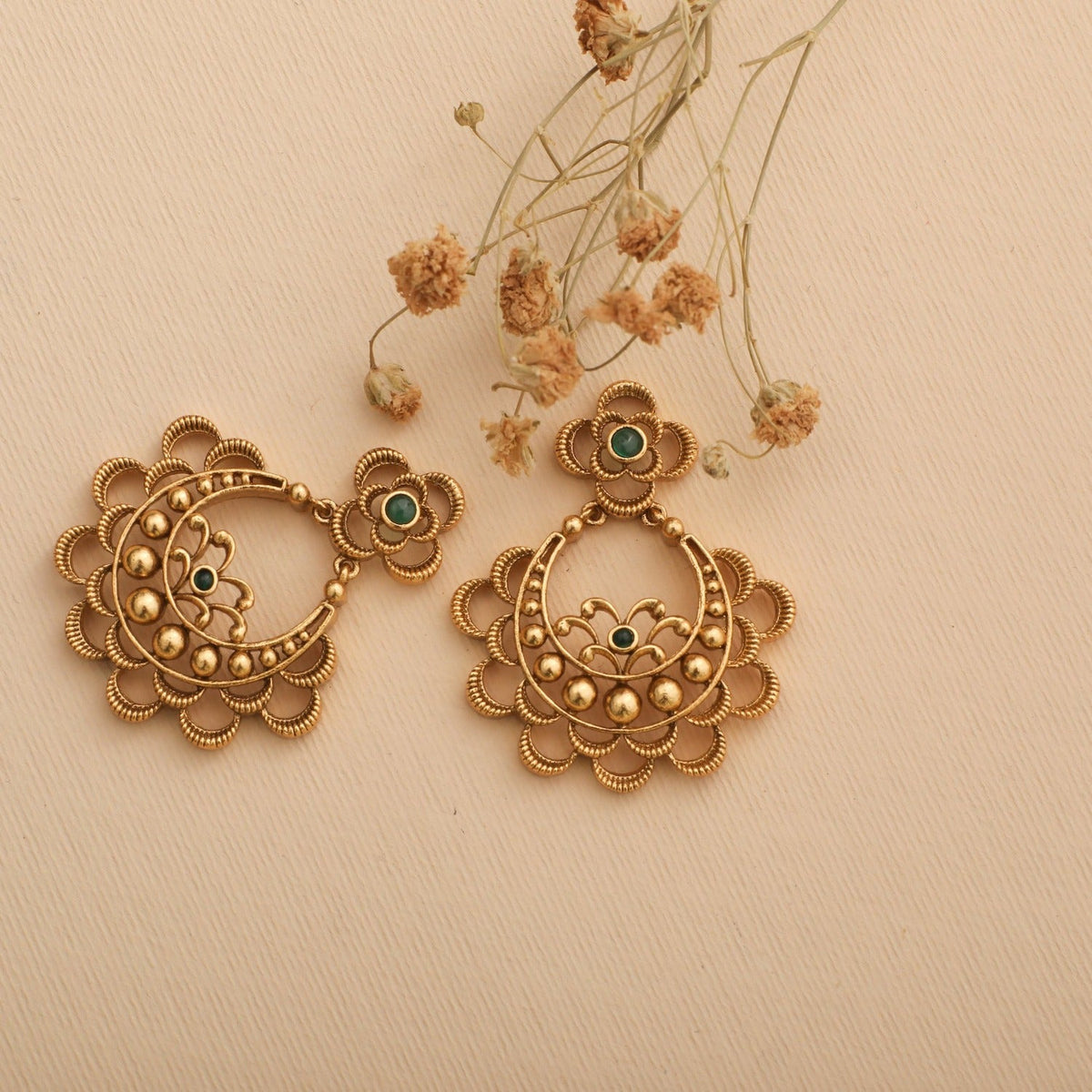 Aamod Floral Antique Chandbali Earrings