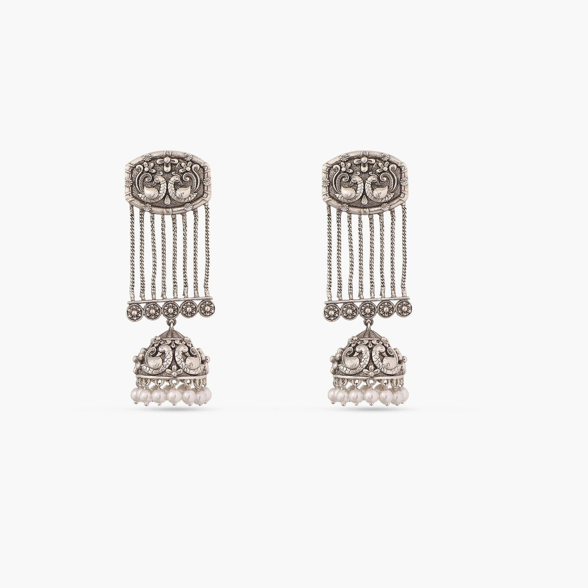 Maati Unique Peacock Antique Oxidized Jhumka Earrings