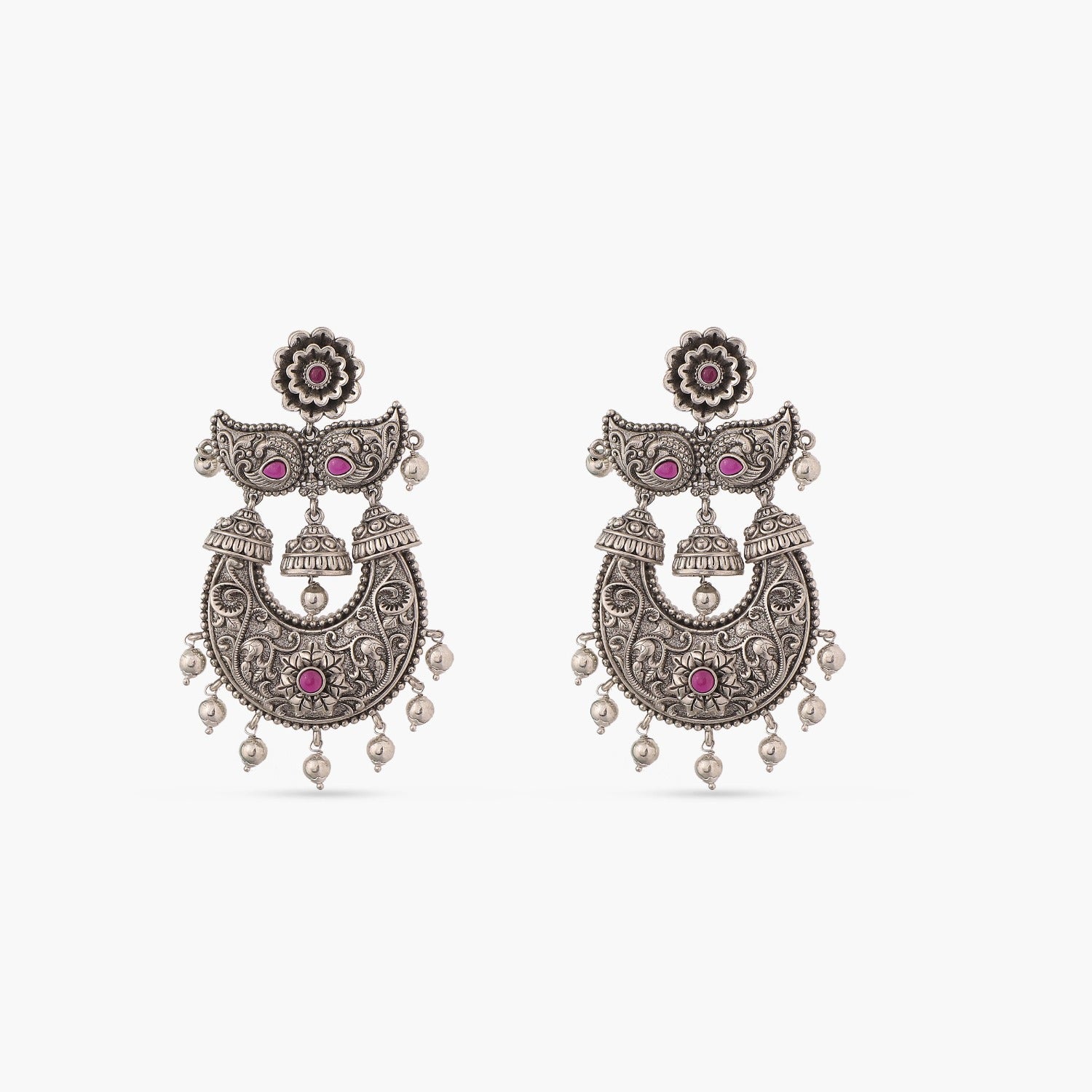 Maati Floral Statement Antique Oxidized Chandbali Earrings