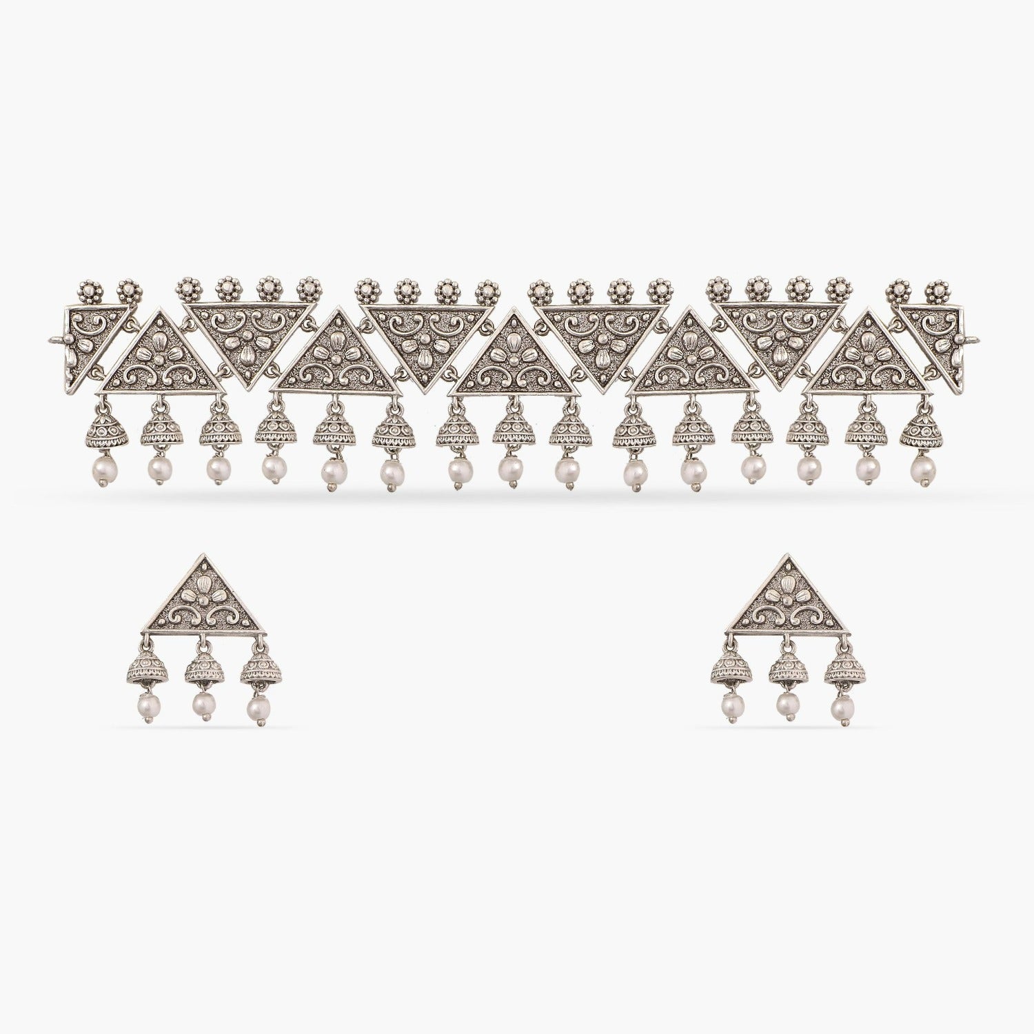 Maati Triangle Floral Antique Oxidized Choker Set