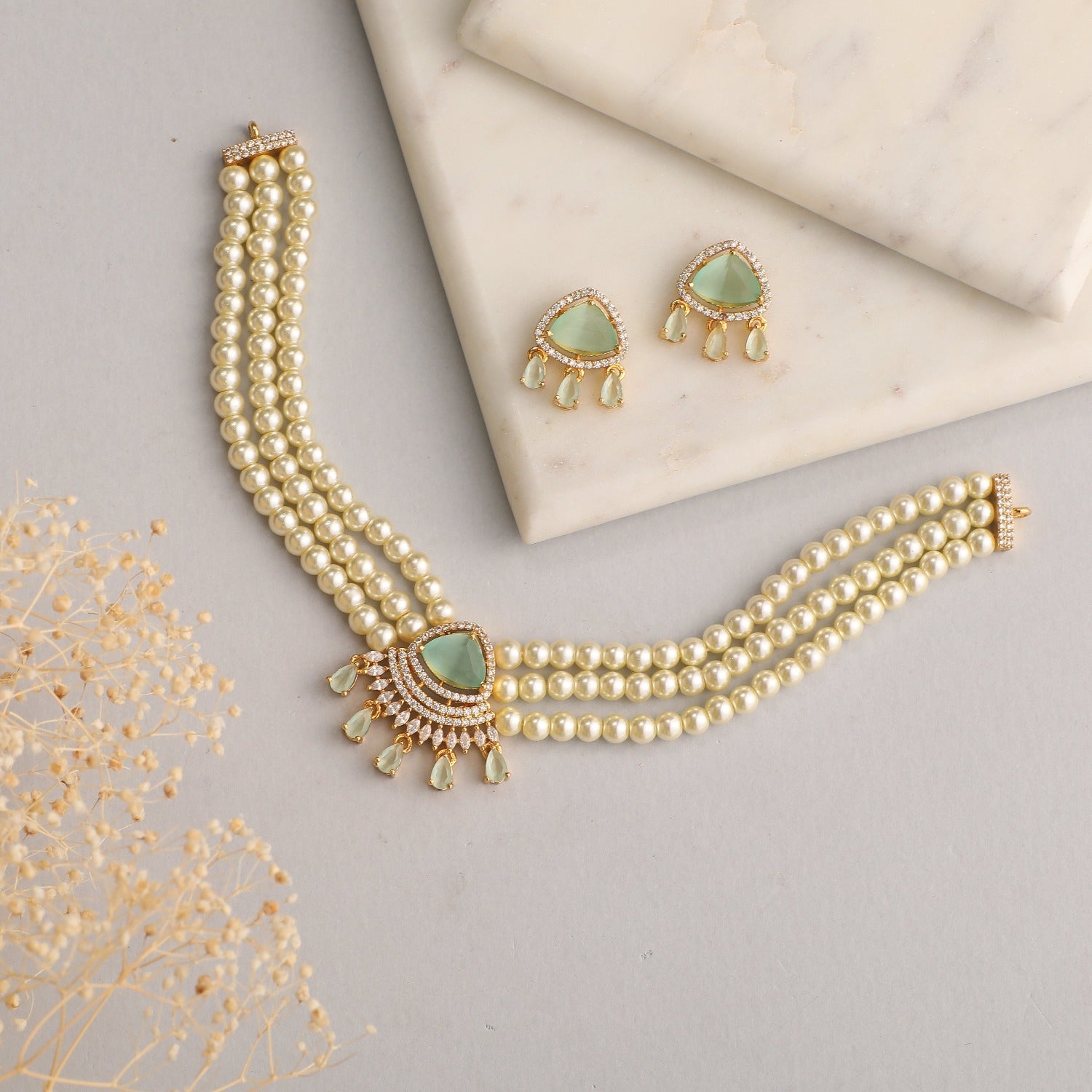 Buy Bella Nakshatra CZ Pearl Choker Set | Tarinika