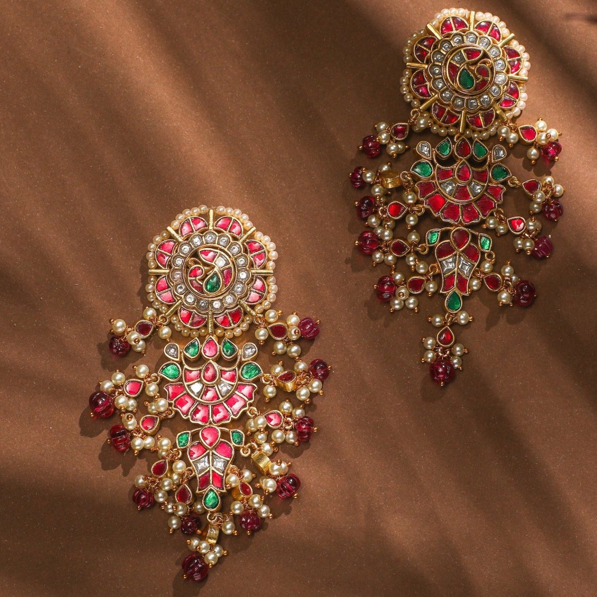 Adhira Gold Plated Kempu Jadau Earrings