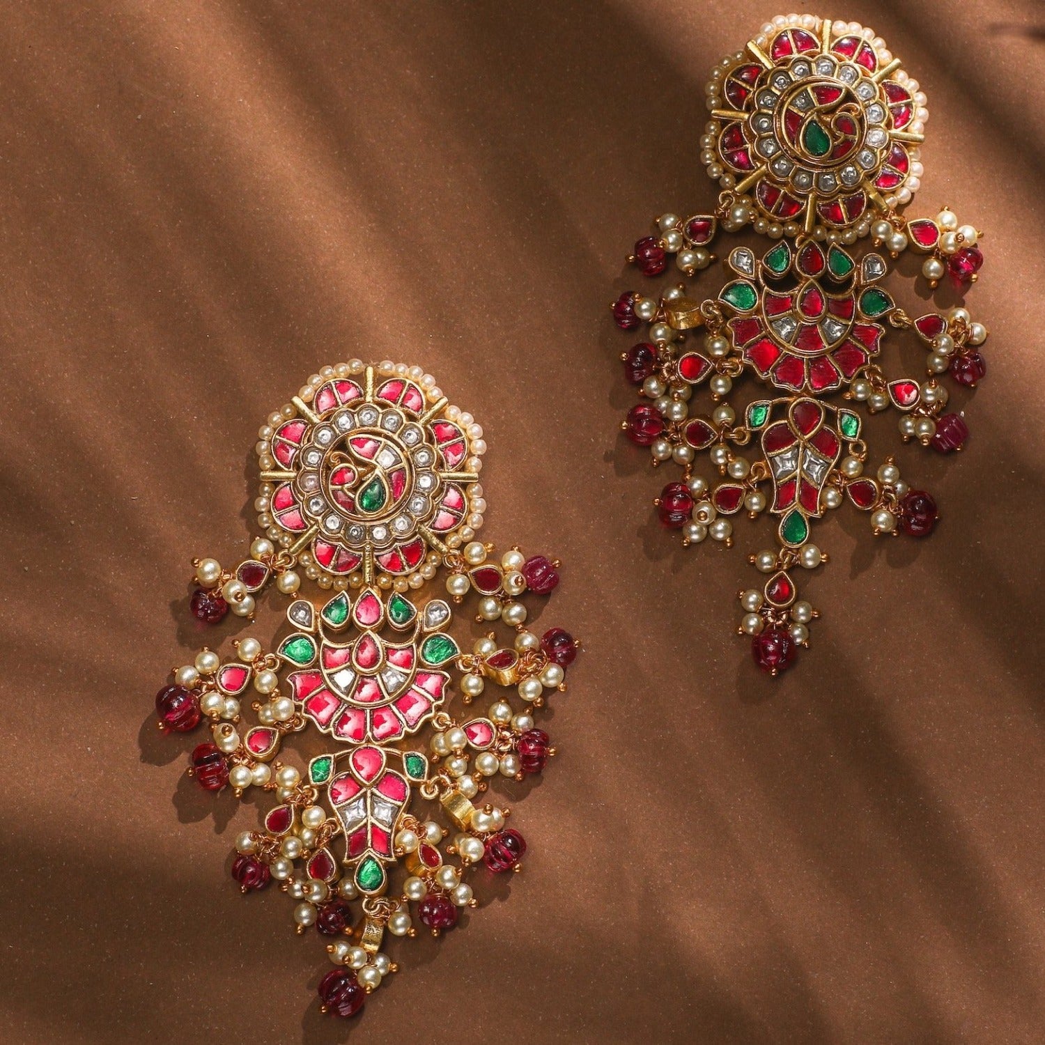 Punjabi gold polish jardhu jadau bali earrings with layered jhumki and  pearls | Bridal jewelry, Bali earrings, Thread bangles design
