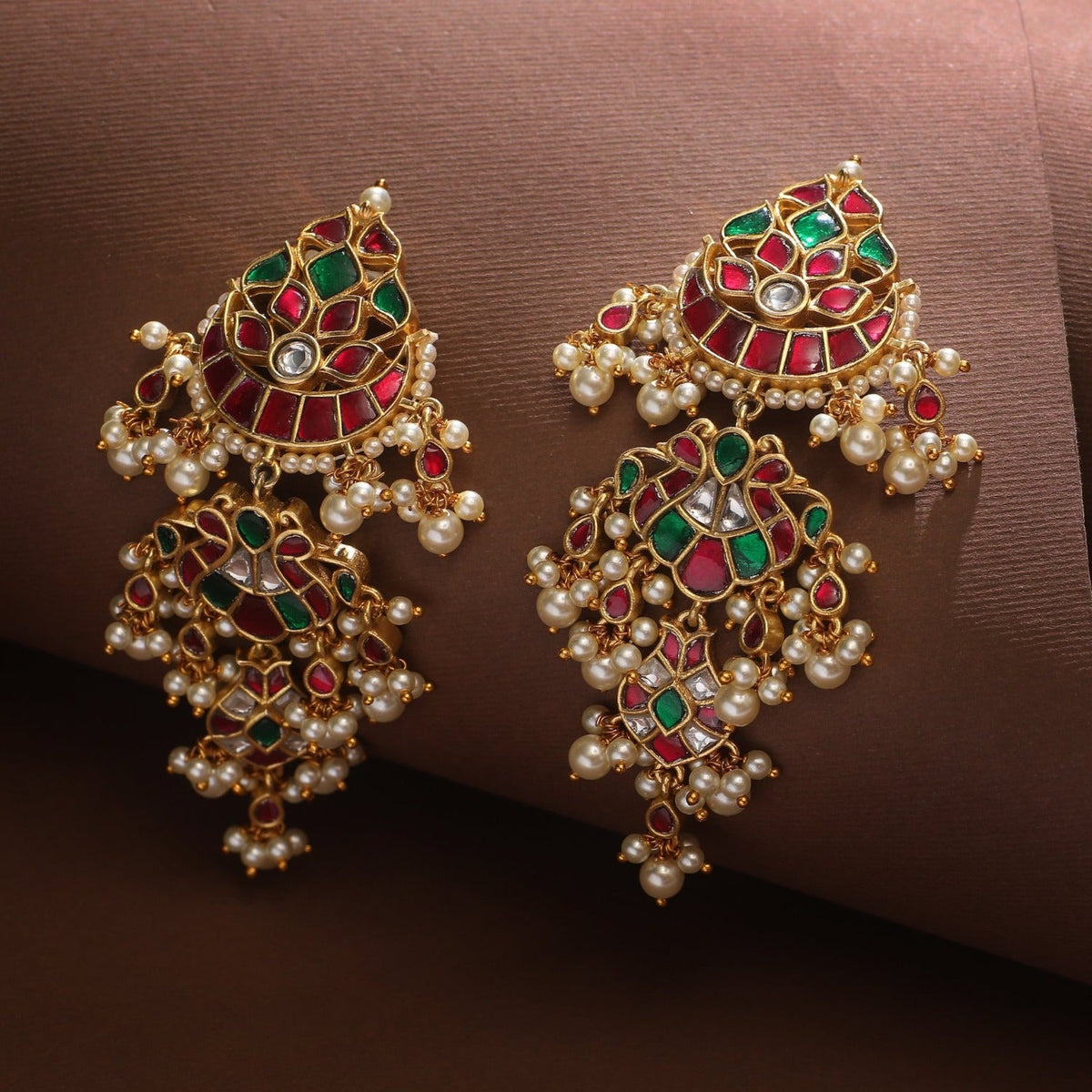 Yamira Gold Plated Kempu Jadau Earrings