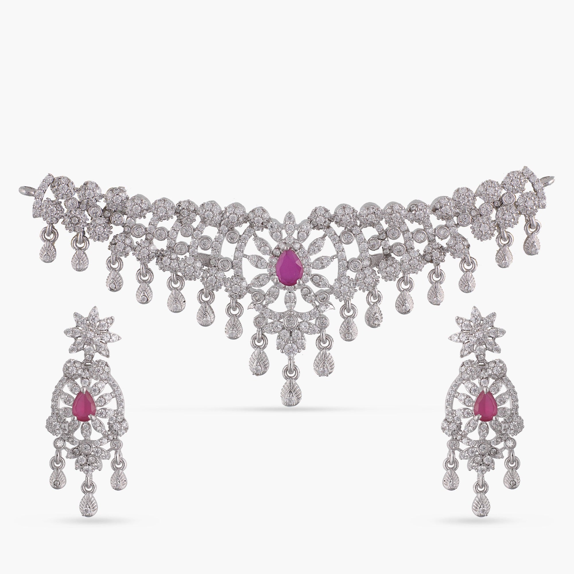 Cz Pink Diamond Choker Necklace Set