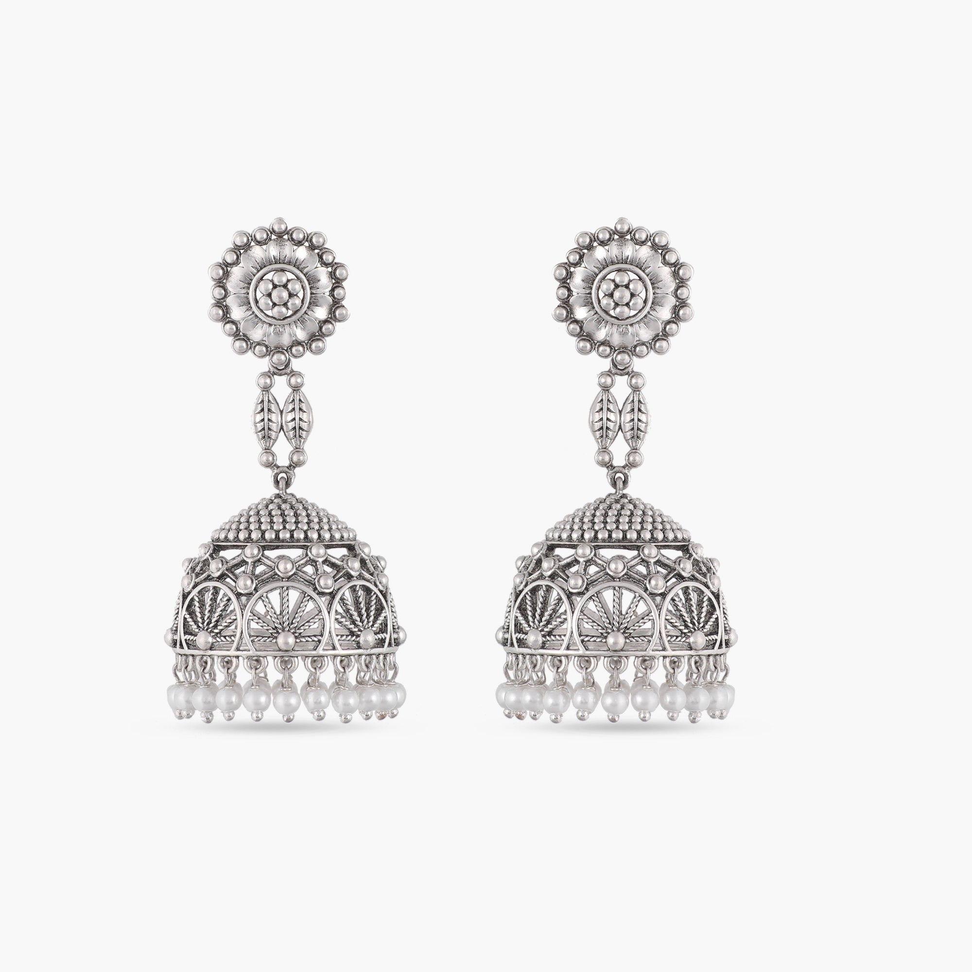 Pusp Antique Silver Jhumka Earrings