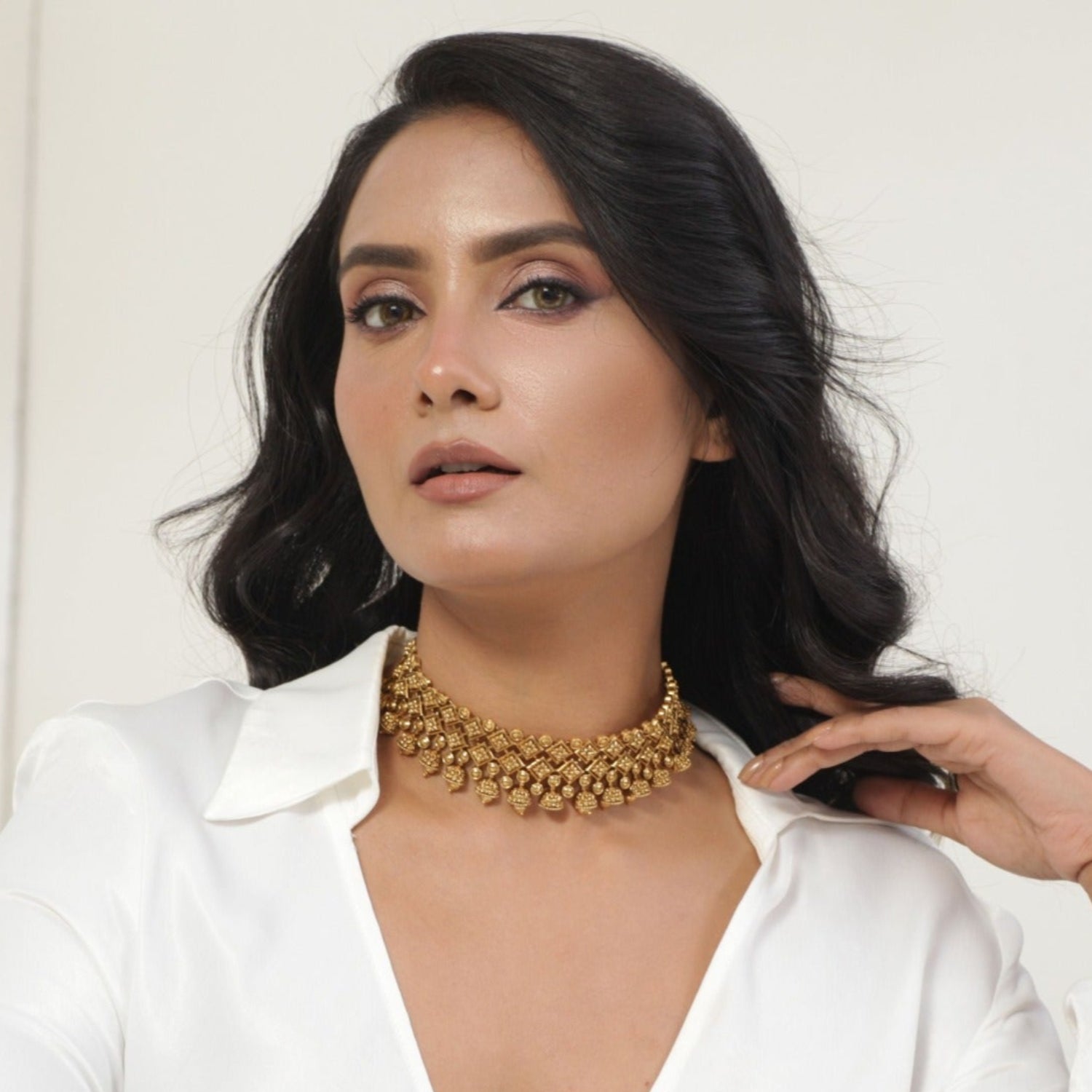 Buy Azba Statement Floral Jhumki Antique Choker from Tarinika