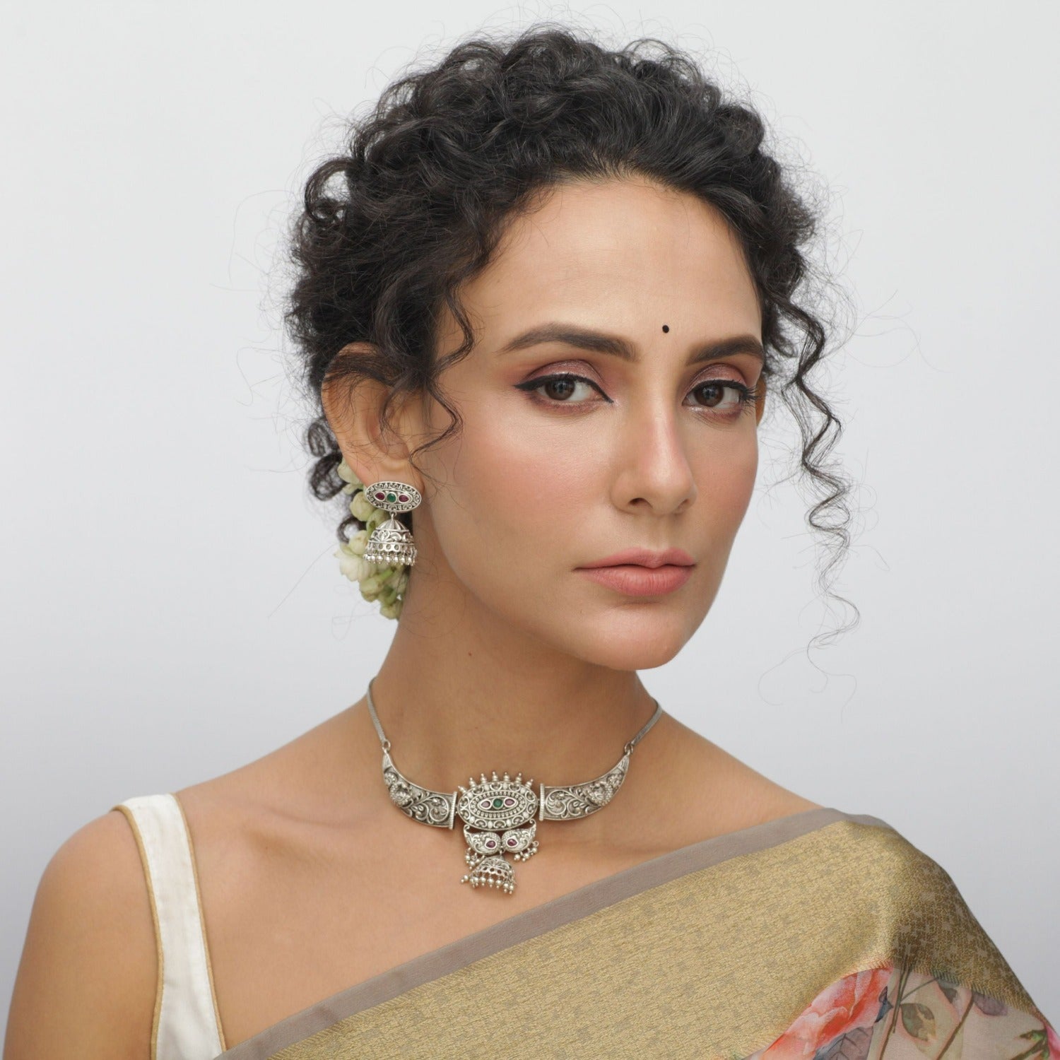 Maati Peacock Jhumki Statement Antique Oxidized Choker Set