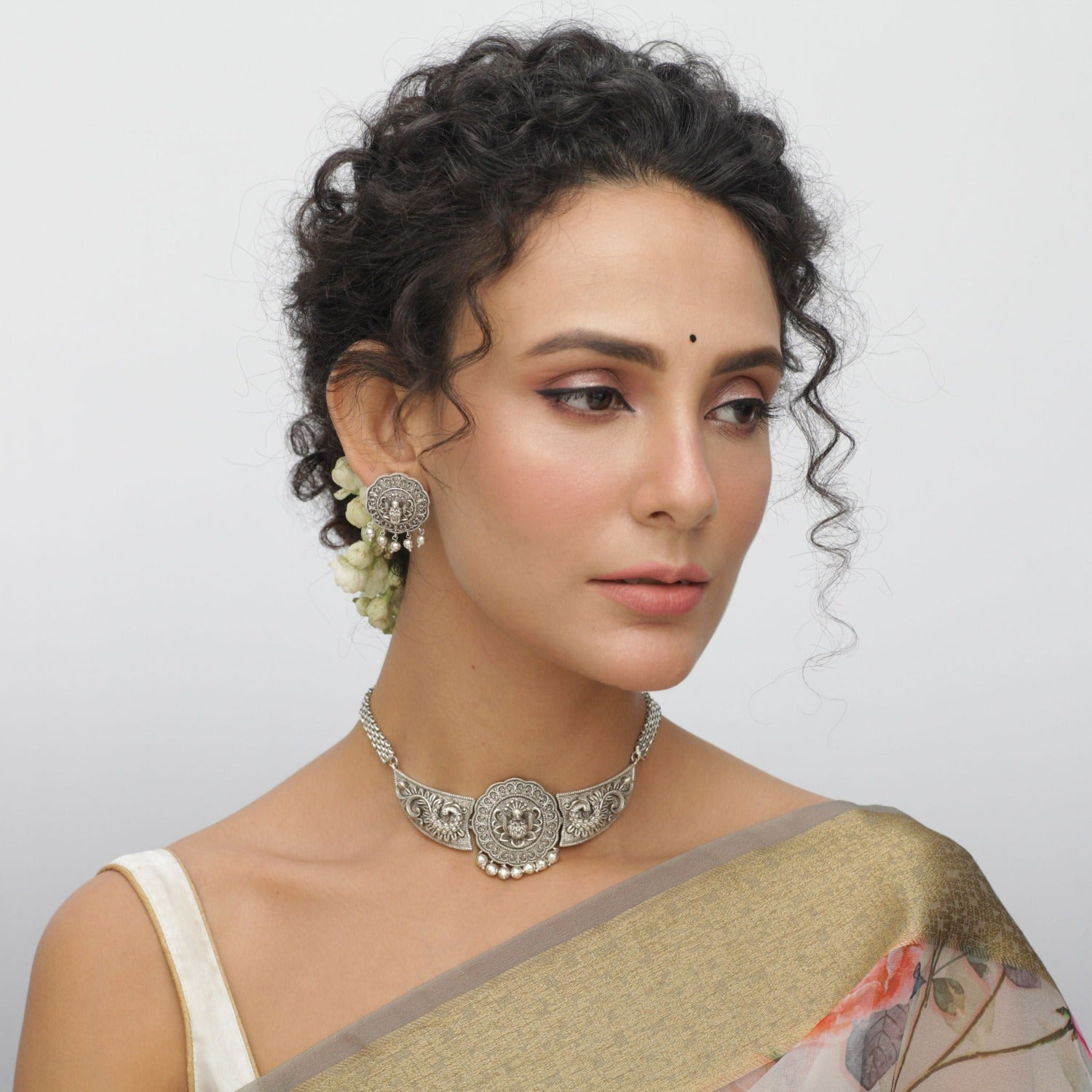 Maati Peacock Round Antique Oxidized Statement Choker Set