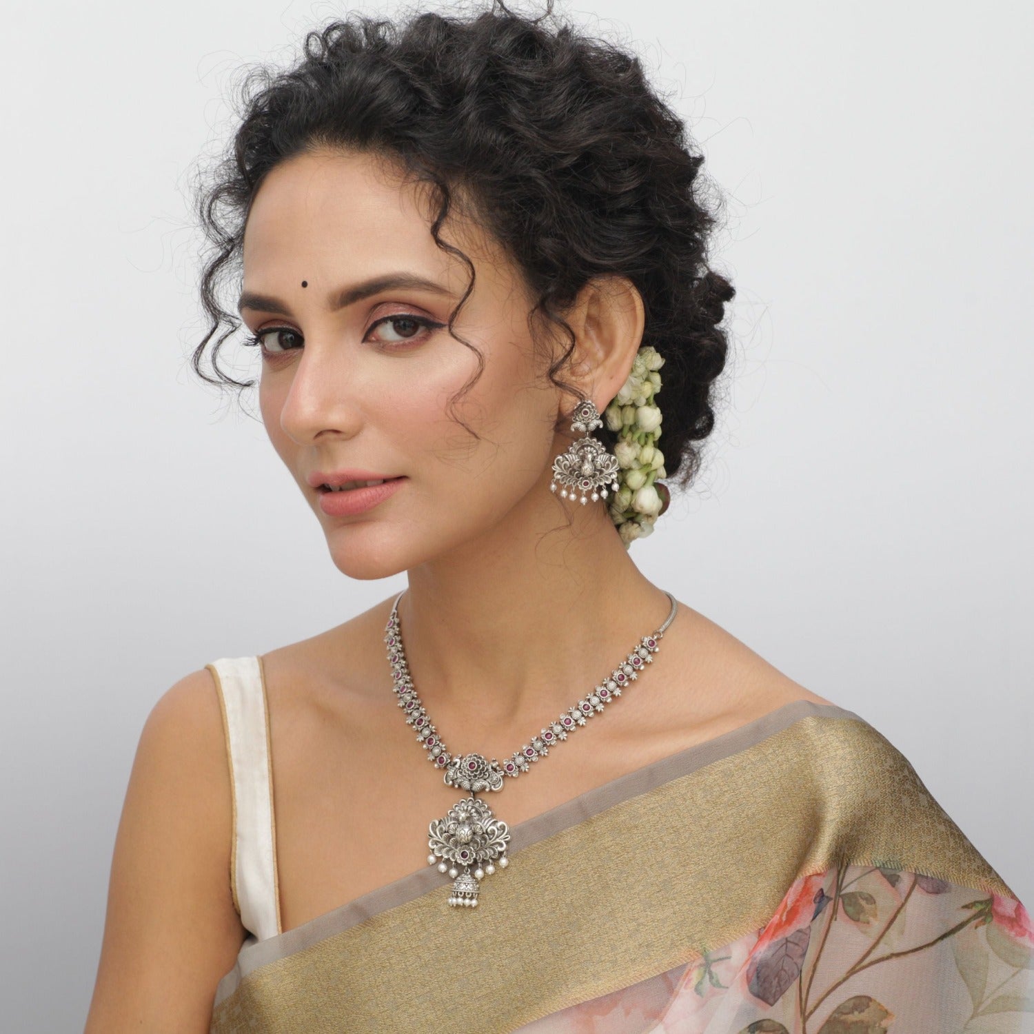Maati Statement Peacock Antique Oxidized Necklace Set