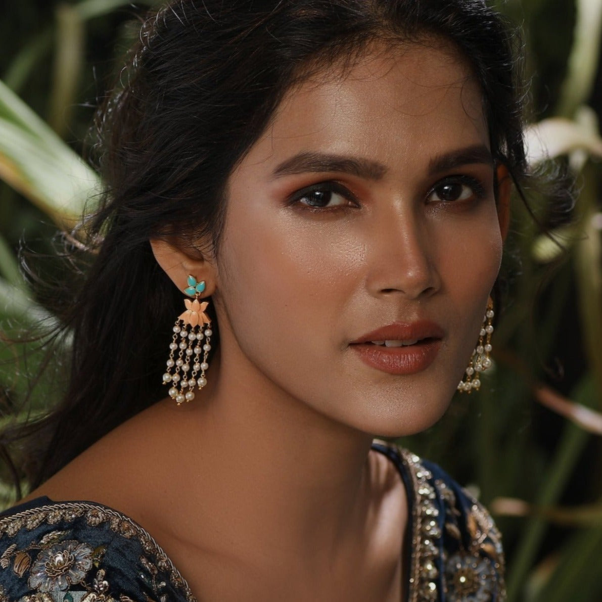 Jalaja Lotus Pearl Dangle Earring 