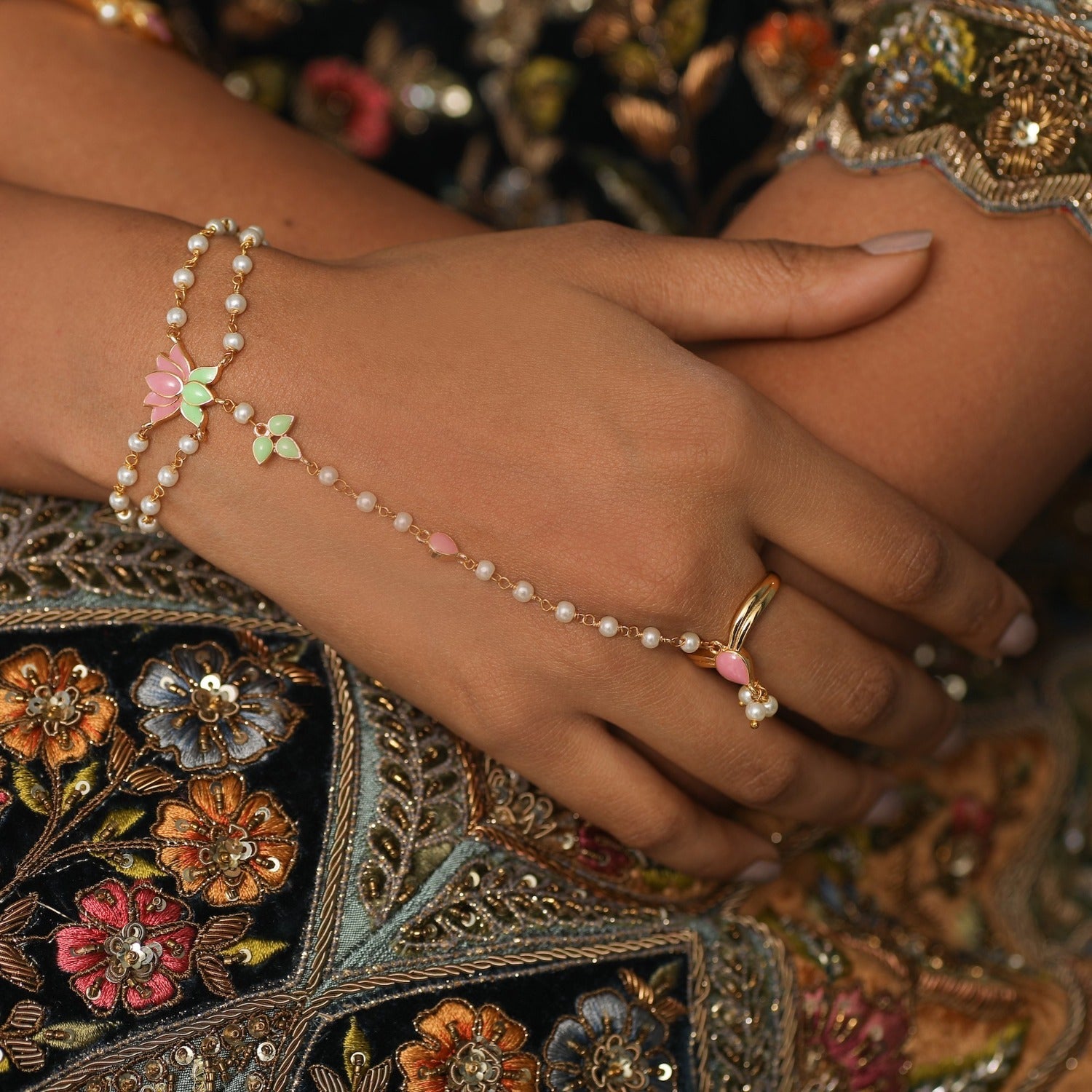 Beaded Hand Chain Bracelet | Caitlyn Minimalist