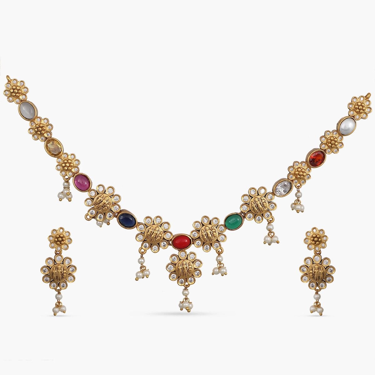 Nidra Antique Navaratna Necklace Set