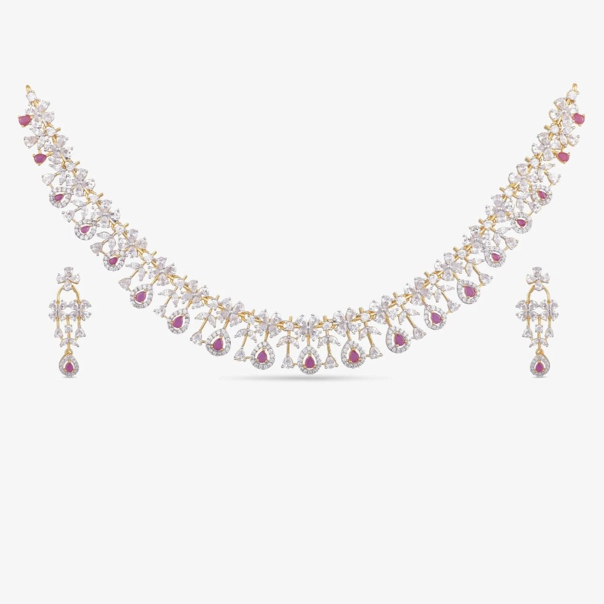 Josia Nakshatra CZ Side Pendant Necklace Pink