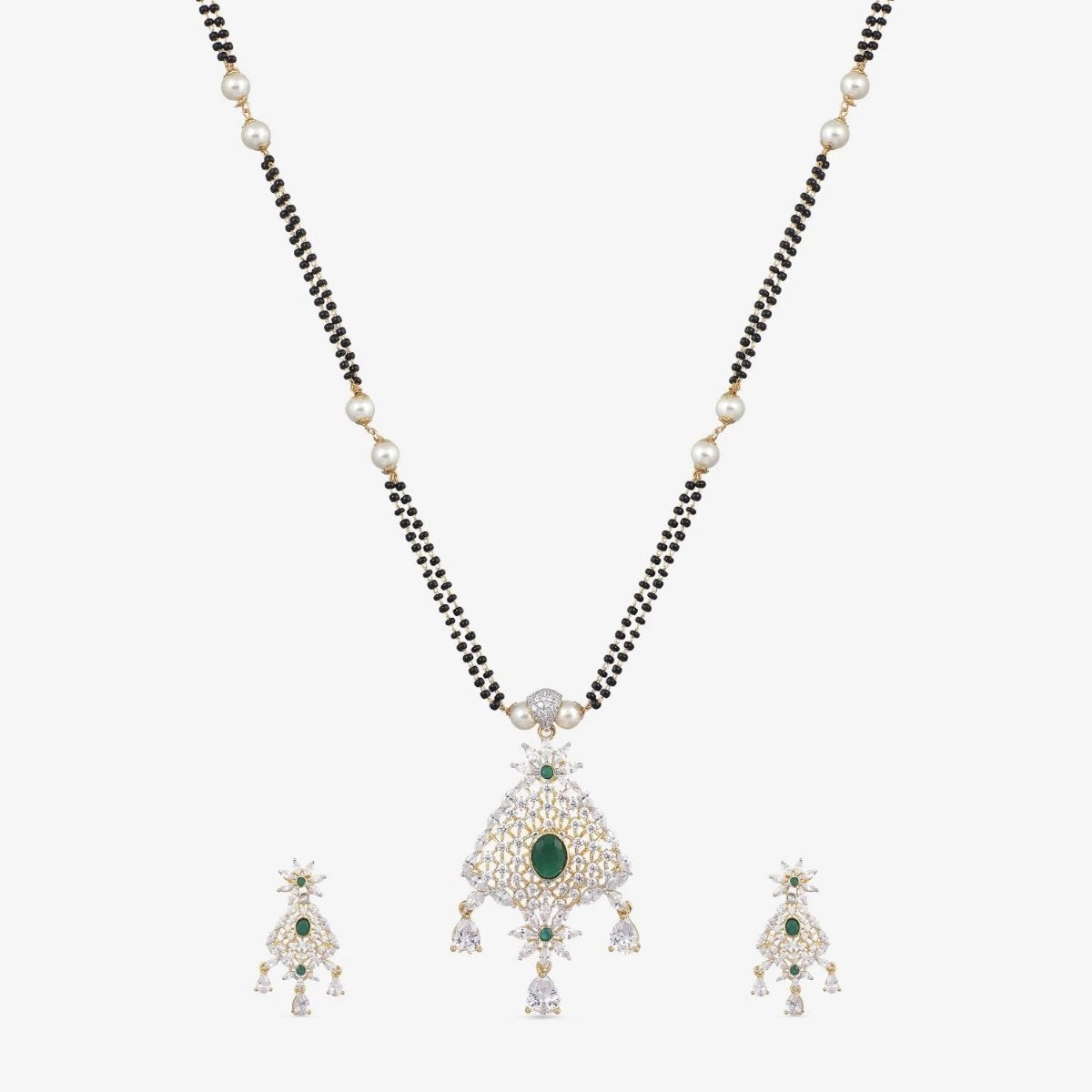 Safa Nakshatra CZ Black Beads Necklace Set