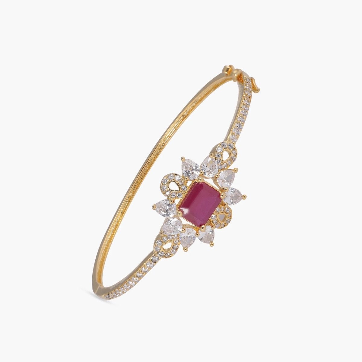 Amazon.com: 14Kt Gold Created Ruby & Diamond Round Bangle Bracelet :  Handmade Products