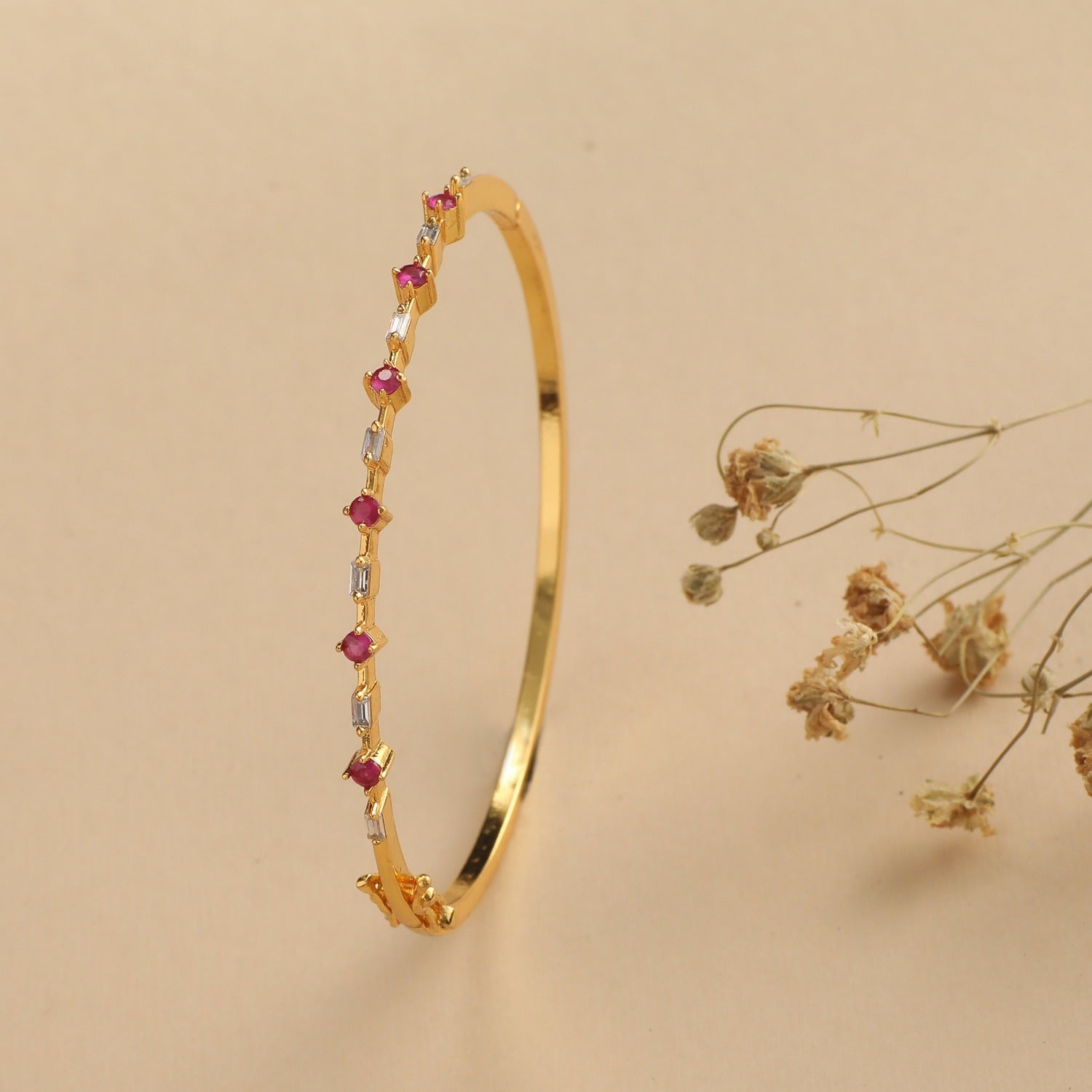 Ornate Pink CZ 22K Gold Bangle Bracelet