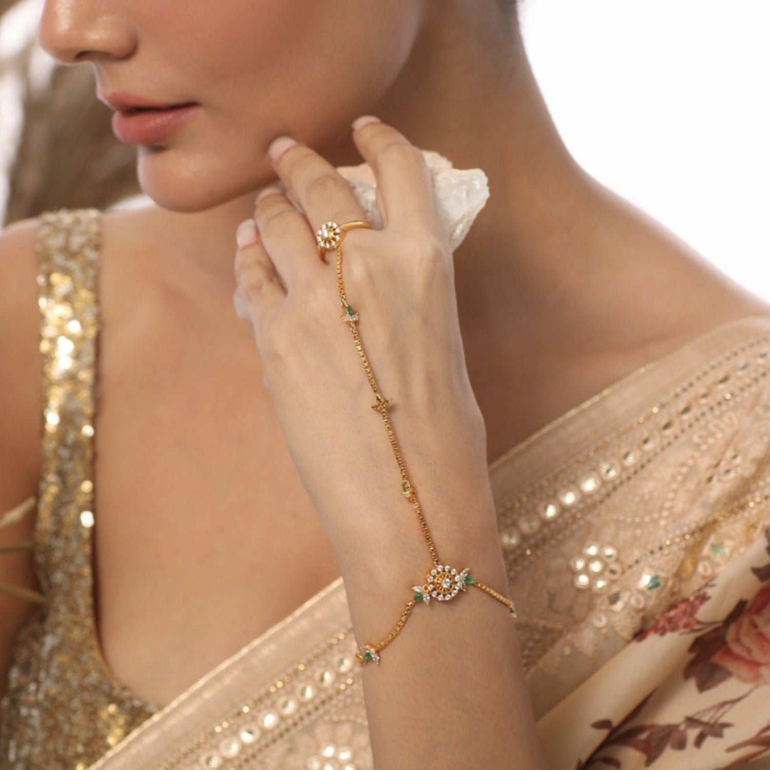 Nera CZ Gold Plated Hand Chain