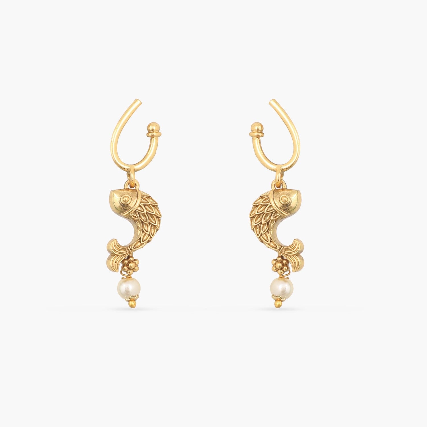 Hooked Fish Oxidized Drop Earrings