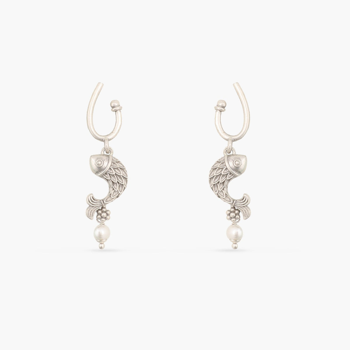 Hooked Fish Oxidized Drop Earrings