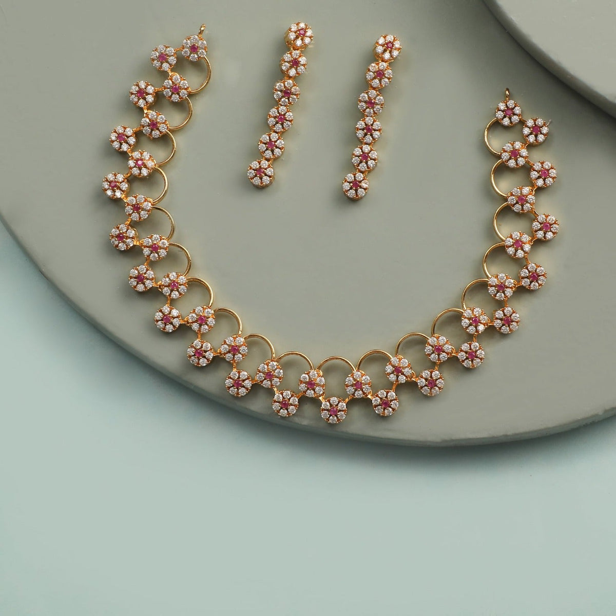 Flowery Delicate CZ Necklace Set