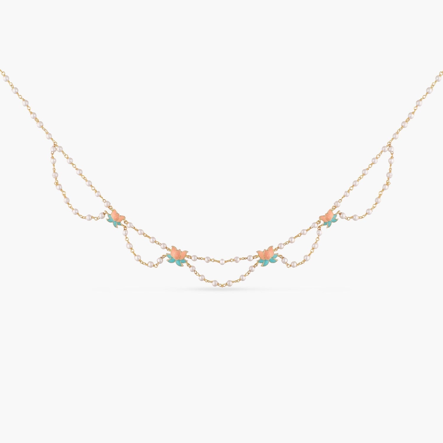 Jalaja Lotus Motifs Pearl Necklace 