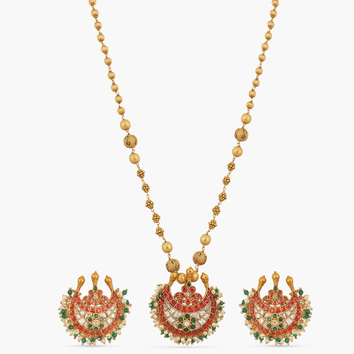 Chand Gold Plated Kempu Jadau Pendant Necklace Set