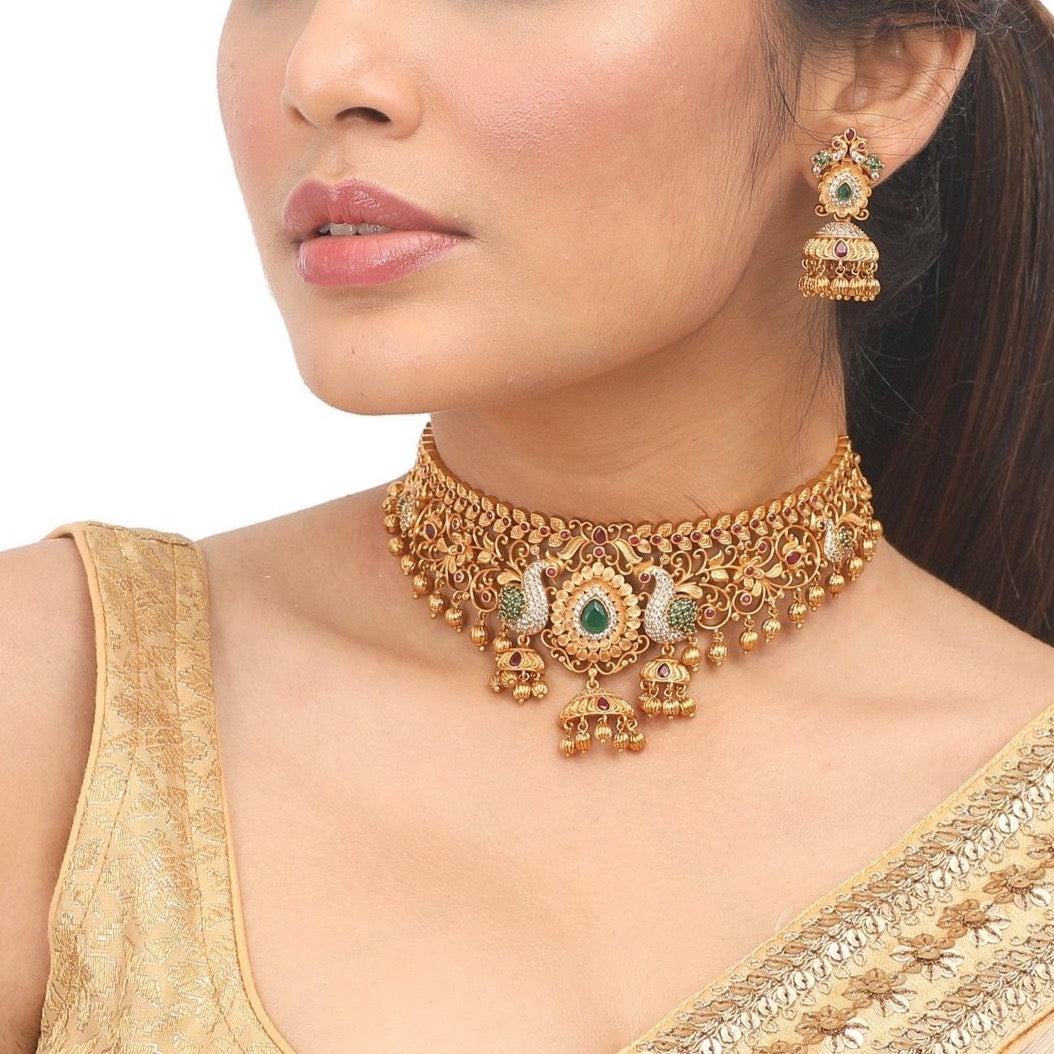 TARINIKA Antique Gold Plated Navita Choker Earrings Set