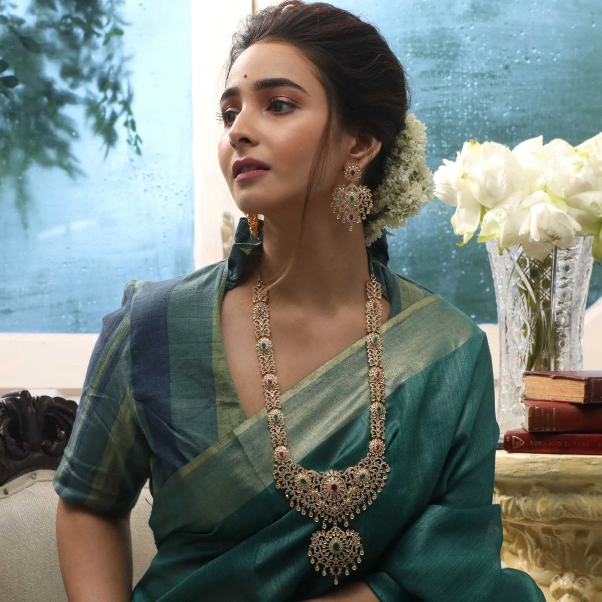 Abhiri Nakshatra CZ Long Necklace Set